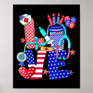 Nurse Love 4th Of July American Flag Memorial Day Poster