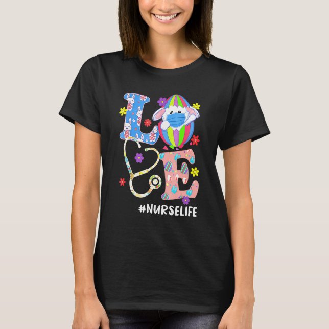 Nurse Love Bunny Easter Day Nursing Stethoscope Sc T-Shirt (Front)
