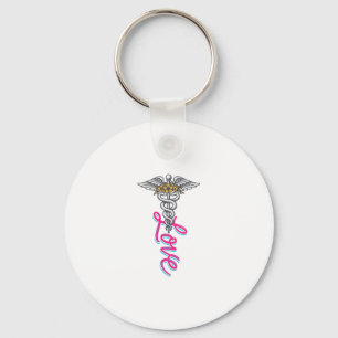 Nurse Love Caduceus Floral Medical Vertical Design Key Ring