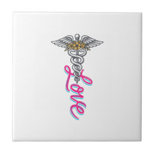 Nurse Love Caduceus Floral Medical Vertical Design Tile