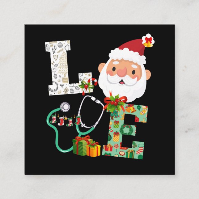 Nurse Love Christmas Santa Xmas Celebrate Square Business Card (Front)