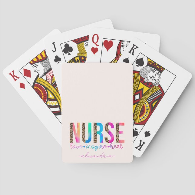 "Nurse - Love, Inspire, Heal" in Rainbow Color Playing Cards (Back)