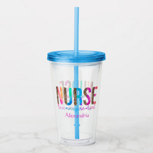 "Nurse - Love, Inspire, Heal" in Rainbow Colour Acrylic Tumbler