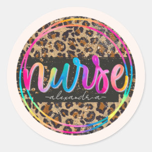 "Nurse - Love, Inspire, Heal" in Rainbow Colour Classic Round Sticker