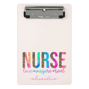 "Nurse - Love, Inspire, Heal" in Rainbow Colour Mini Clipboard