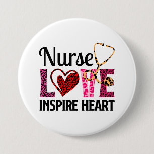 Nurse Love Inspire Heart – Motivational Nurse Word 7.5 Cm Round Badge