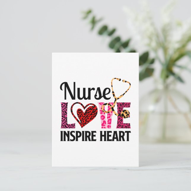 Nurse Love Inspire Heart – Motivational Nurse Word Postcard (Standing Front)