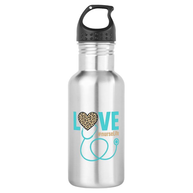 Nurse Love Leopard Stethoscope Vector Design_1 532 Ml Water Bottle (Front)