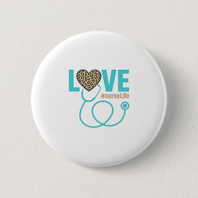 Nurse Love Leopard Stethoscope Vector Design_1 6 Cm Round Badge (Front)