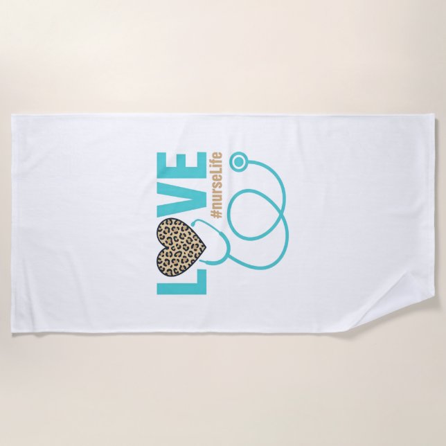 Nurse Love Leopard Stethoscope Vector Design_1 Beach Towel (Front)