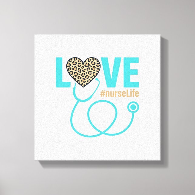 Nurse Love Leopard Stethoscope Vector Design_1 Canvas Print (Front)