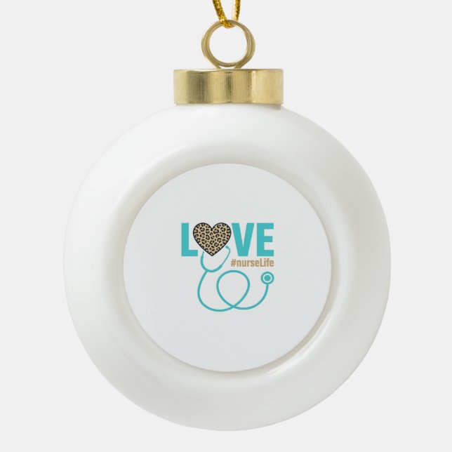 Nurse Love Leopard Stethoscope Vector Design_1 Ceramic Ball Christmas Ornament (Front)