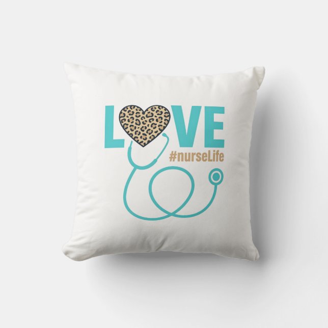 Nurse Love Leopard Stethoscope Vector Design_1 Cushion (Front)
