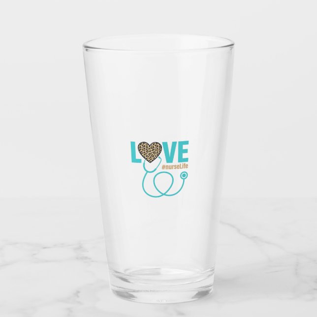 Nurse Love Leopard Stethoscope Vector Design_1 Glass (Front)