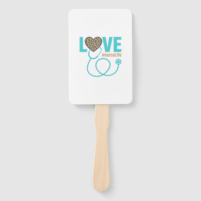 Nurse Love Leopard Stethoscope Vector Design_1 Hand Fan (Front)