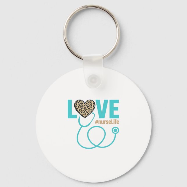 Nurse Love Leopard Stethoscope Vector Design_1 Key Ring (Front)