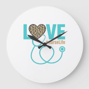 Nurse Love Leopard Stethoscope Vector Design_1 Large Clock