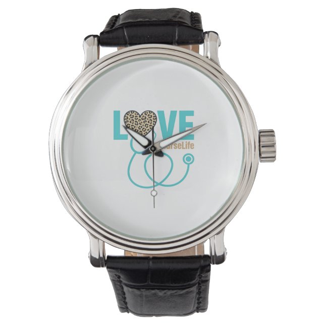 Nurse Love Leopard Stethoscope Vector Design_1 Watch (Front)