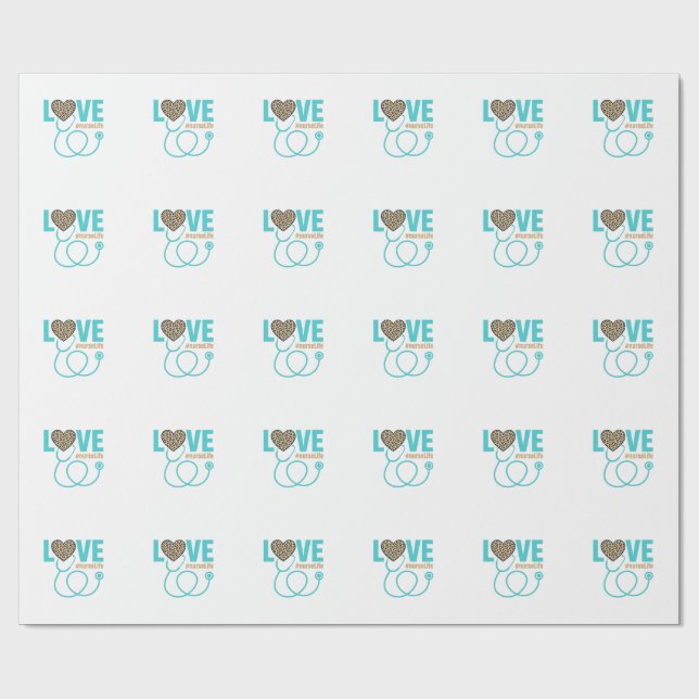 Nurse Love Leopard Stethoscope Vector Design_1 Wrapping Paper (Flat)