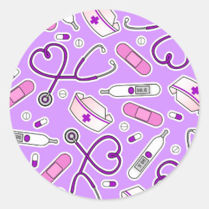 Nurse Love Pattern Purple Classic Round Sticker