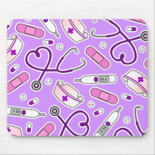 Nurse Love Pattern Purple Mouse Mat