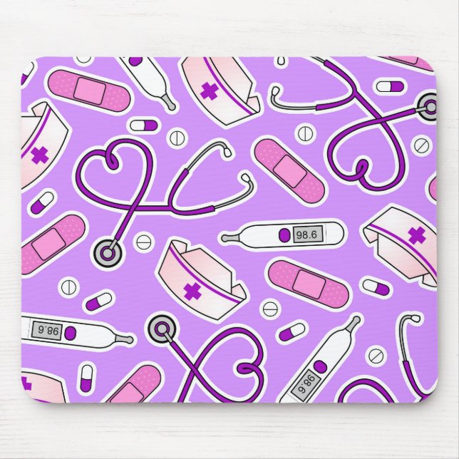 Nurse Love Pattern Purple Mouse Mat (Front)