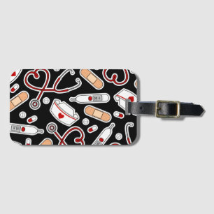 Nurse Love Print Black Background Luggage Tag