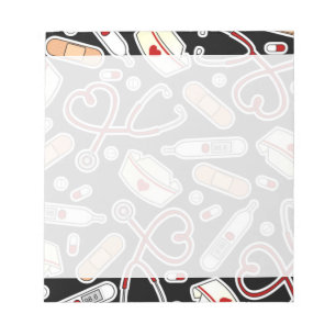 Nurse Love Print Black Background Notepad