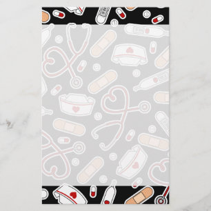 Nurse Love Print Black Background Stationery
