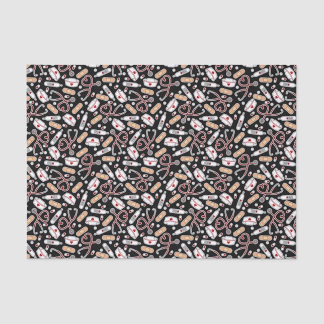 Nurse Love Print Black Background Tissue Paper (Front)