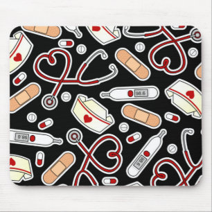 Nurse Love Print Black Mouse Mat