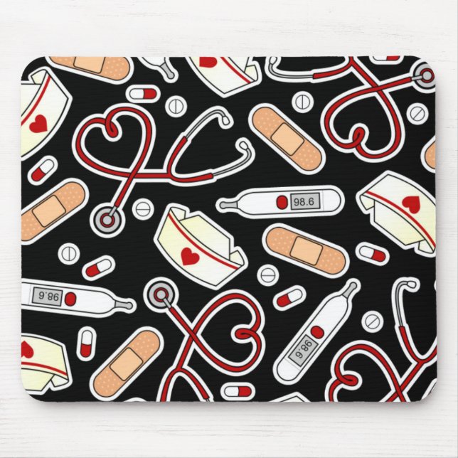 Nurse Love Print Black Mouse Mat (Front)