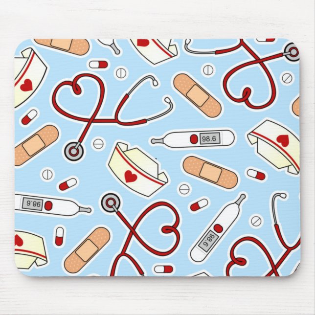 Nurse Love Print Blue Mouse Mat (Front)