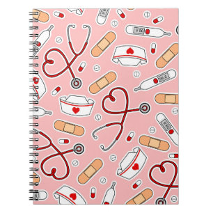 Nurse Love Print Pink Background Notebook