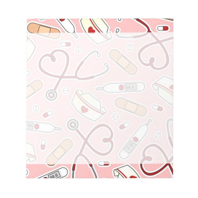 Nurse Love Print Pink Background Notepad (Front)