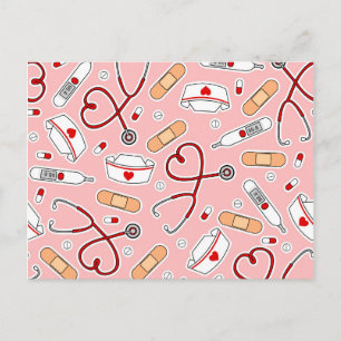 Nurse Love Print Pink Background Postcard