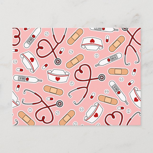 Nurse Love Print Pink Background Postcard (Front)