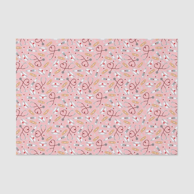 Nurse Love Print Pink Background Tissue Paper (Front)