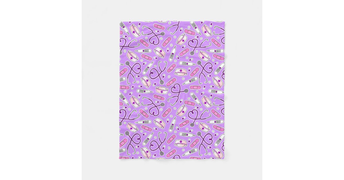 Nurse Love Print Purple Background Fleece Blanket | Zazzle
