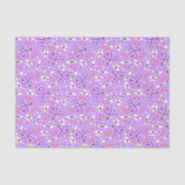 Nurse Love Print Purple Background Tissue Paper (Front)