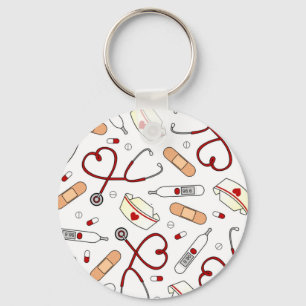 Nurse Love Print White Background Key Ring