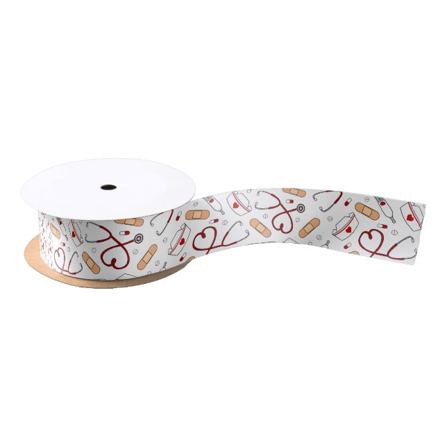 Nurse Love Print White Background Satin Ribbon (Spool)