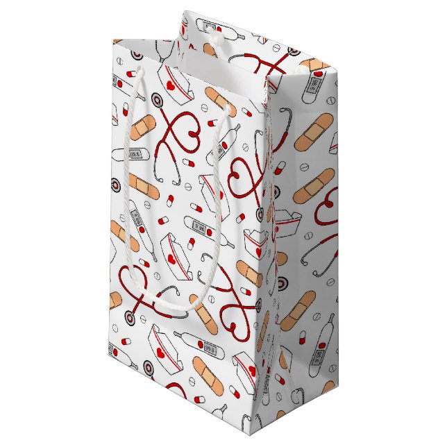 Nurse Love Print White Background Small Gift Bag (Front Angled)