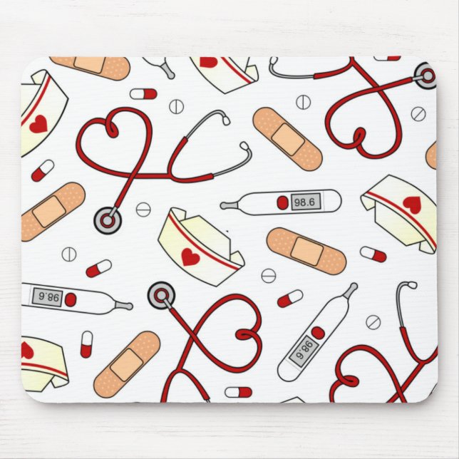 Nurse Love Print White Mouse Mat (Front)
