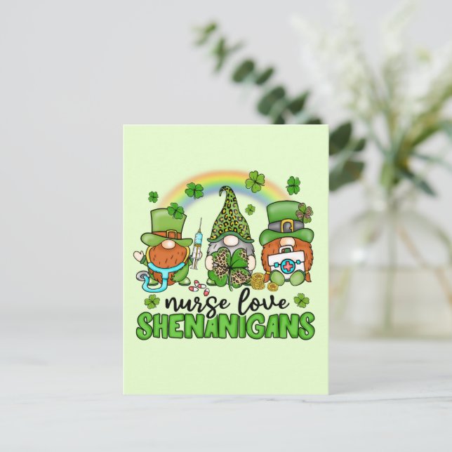 Nurse Love Shenanigans St. Patrick's Postcard (Standing Front)
