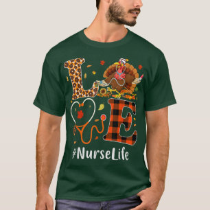 Nurse Love Thanksgiving Leopard Stethoscope Funny T-Shirt