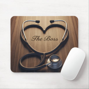 Nurse Manager Gift Stethoscope Heart Wood Grain Mouse Mat