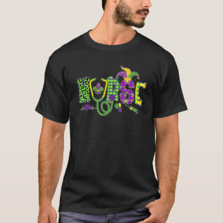 Nurse Mardi Gras Leopard Festival Party Apparel T-Shirt