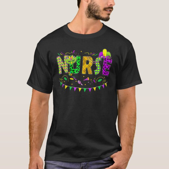 Nurse Mardi Gras Leopard New Orleans Carnival Funn T-Shirt (Front)