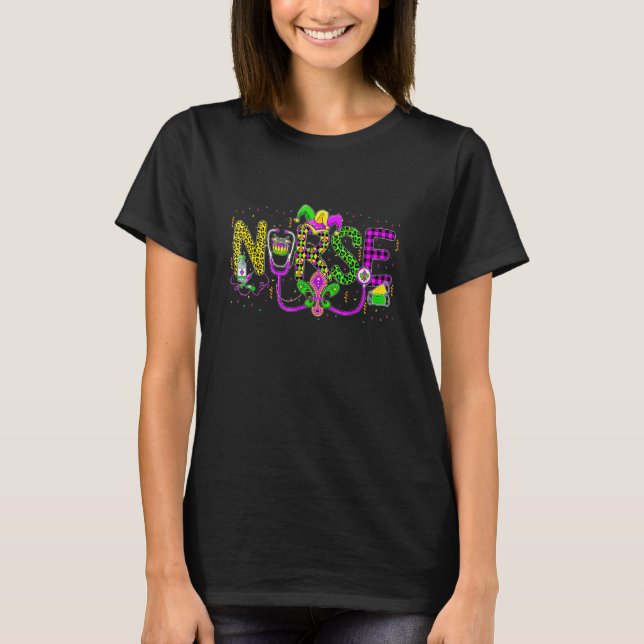 Nurse Mardi Gras Scrub Top RN ICU PACU NICU ER CNA (Front)